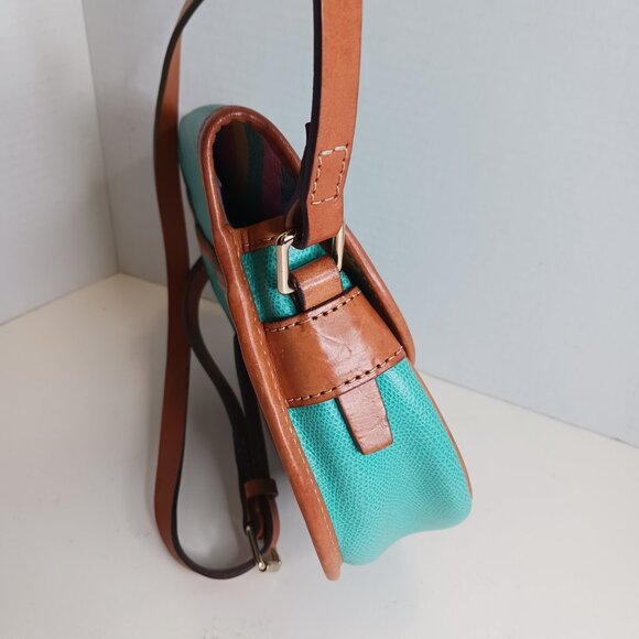 Dooney & Bourke Designer Teal Saddle Bag Flap Crossbody Purse Handbag - Picture 5 of 16